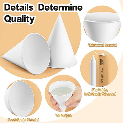 Roshtia 800 Pcs 4 oz Paper Cone Cups Thicken Disposable Cone Cups for Shaved Ice, Slushies Water Cooler Dispenser, White