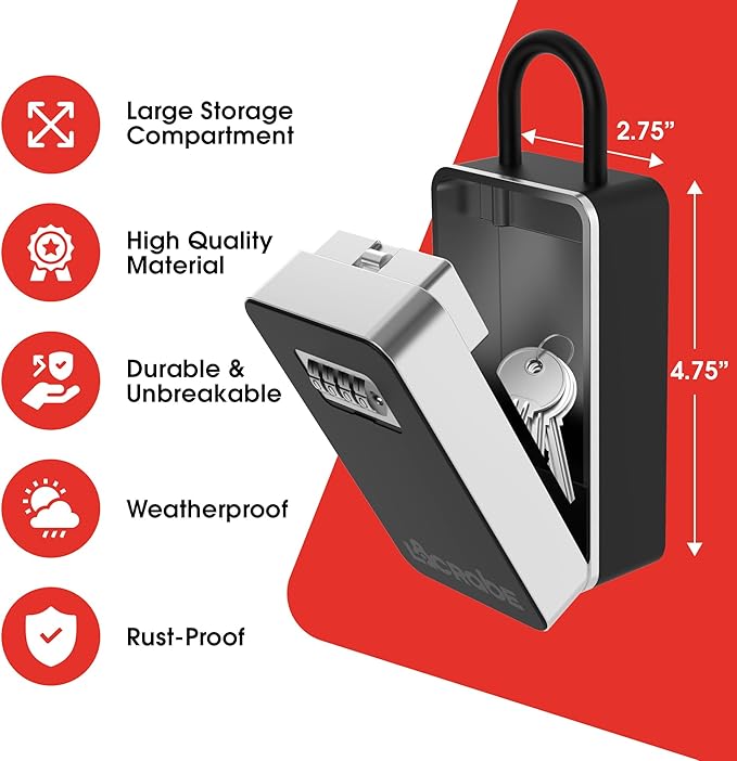 Key Lock Box, Secure lock box for keys with code for Indoor and Outdoor Use, Ideal for Home, Office or Rentals, Perfect for Homeowners and Businesses Looking for a Secure Storage Solution