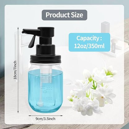 12oz Automatic Touch Sensor Foam Glass Soap Dispenser, Hands-Free Mason Jar Soap Dispenser, Refillable Lotion Bottle for Bathroom Kitchen Countertop (Batteries Not Included)