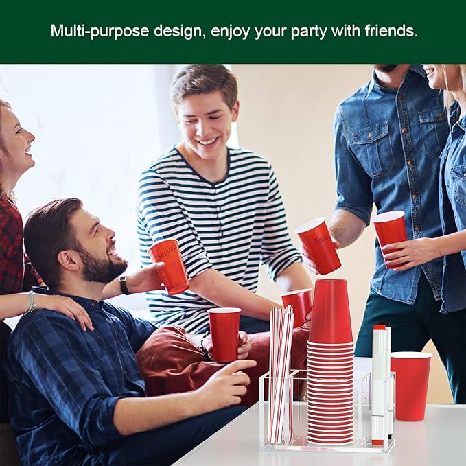 Cup Holder with Slot Mark Your Cup, Party Dispenser Acrylic Cup Organizer and Bar Counter Decor, Clear