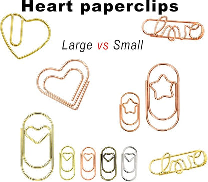 50 Pcs Large Heart Paper Clips Fancy Paperclips Smooth Finish Jumbo Wide Clips for Paper Non Skid, Funny Stainless Steel Cute Paper Clips Shapes Office Supplies (Gold)