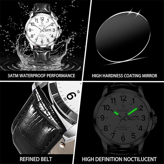 Watches for Men Leather Large Arabic Numerals Mens Watches Waterproof Band with Date Quartz Men's Wrist Watch