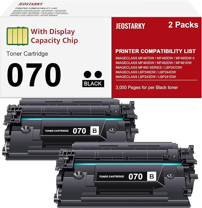 Compatible for Canon 070 Black Toner Cartridge Replacement for Canon 070h CRG070 Toner for Canon ImageCLASS MF465dw MF462dw MF460dw LBP246dw LBP247dw LBP243dw LBP240dw Laser Printer 2 Pack