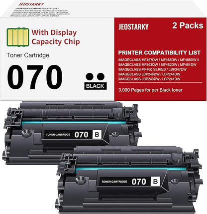 Compatible for Canon 070 Black Toner Cartridge Replacement for Canon 070h CRG070 Toner for Canon ImageCLASS MF465dw MF462dw MF460dw LBP246dw LBP247dw LBP243dw LBP240dw Laser Printer 2 Pack