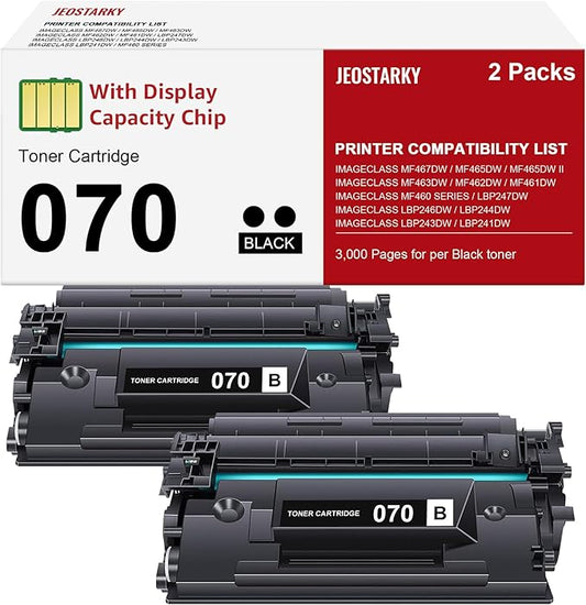 Compatible for Canon 070 Black Toner Cartridge Replacement for Canon 070h CRG070 Toner for Canon ImageCLASS MF465dw MF462dw MF460dw LBP246dw LBP247dw LBP243dw LBP240dw Laser Printer 2 Pack