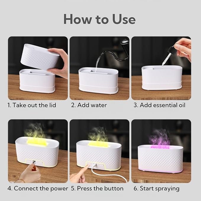 Flame Diffuser Humidifier for Essential Oils - Fire Ultrasonic Aroma Diffusers, USB Personal Desktop Quiet Cool Mist Small Humidifier with Auto-Off for Home Office Bedroom (Volcano)