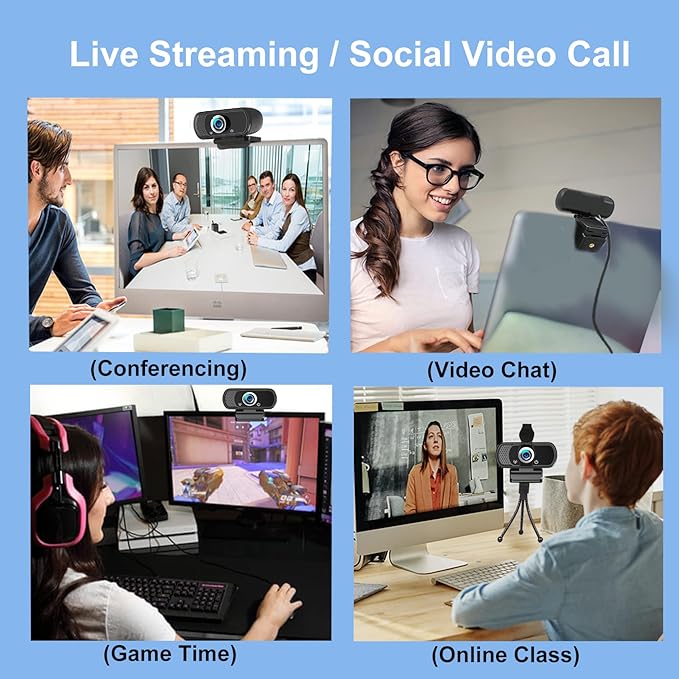 Webcam 1080p, Webcam for PC-with Microphone/Tripod/Privacy Cover, Plug and Play USB Computer Camera, Wide Angle, Streaming Web Camera for Desktop Computer/PC Web-Cam for Laptop Mac Zoom Conference