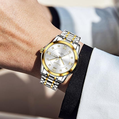 Watch Men Stainless Steel Luxury Diamond Chronograph with Date Business reloj de Hombre