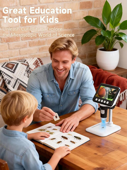 Coin Microscope for Error Coins, 4.3 inches 1080P LCD Digital Microscope, 50x-1000x Magnifier with 8 Adjustable LED Lights, PC View, Compatible with MacOS Windows for Adults Kids