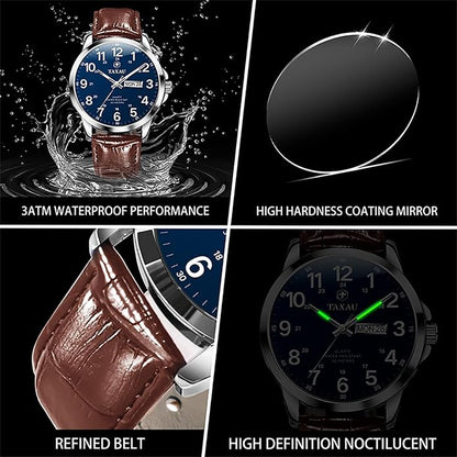 Watches for Men Leather Large Arabic Numerals Mens Watches Waterproof Band with Date Quartz Men's Wrist Watch