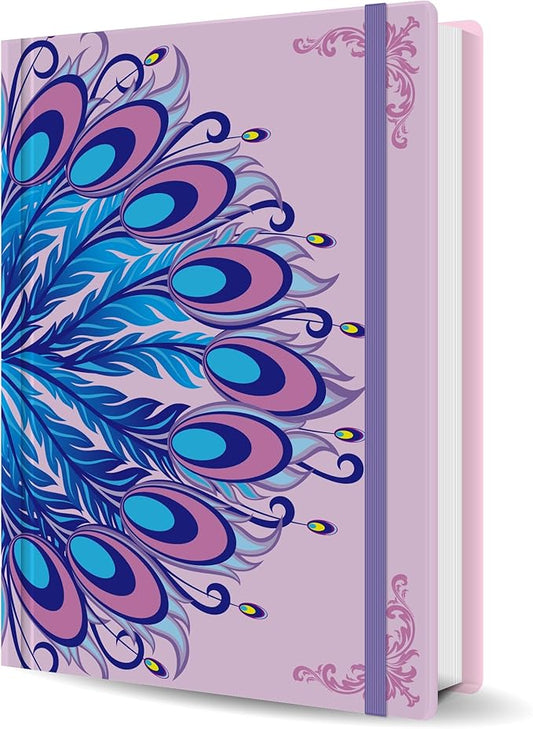 TIEFOSSI A5 Journal Notebook-College Lined Ruled Hardcover Journals for Writing Women-100gsm Thick Paper 224 Numbered Pages-Peacock Feather Embossed Journal-Daily Journal for Writing