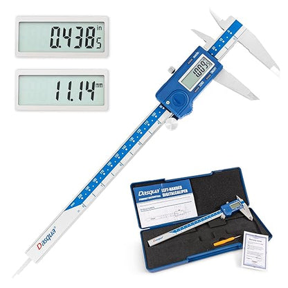 Dasqua Left-Handed Digital Caliper 0-8"/200mm Stainless Steel with Large LCD Screen, Dual Reading in/mm, Accuracy ±0.0015"/0.03mm, Resolution 0.0005"/0.01mm, High Precision Caliper Measuring Tool