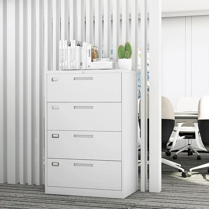 Lateral File Cabinet with Lock, 4 Drawer Large Metal Filing Cabinet,Home Office Lockable Storage Cabinet for Hanging Files Letter/Legal/F4/A4 Size-Assembly Required