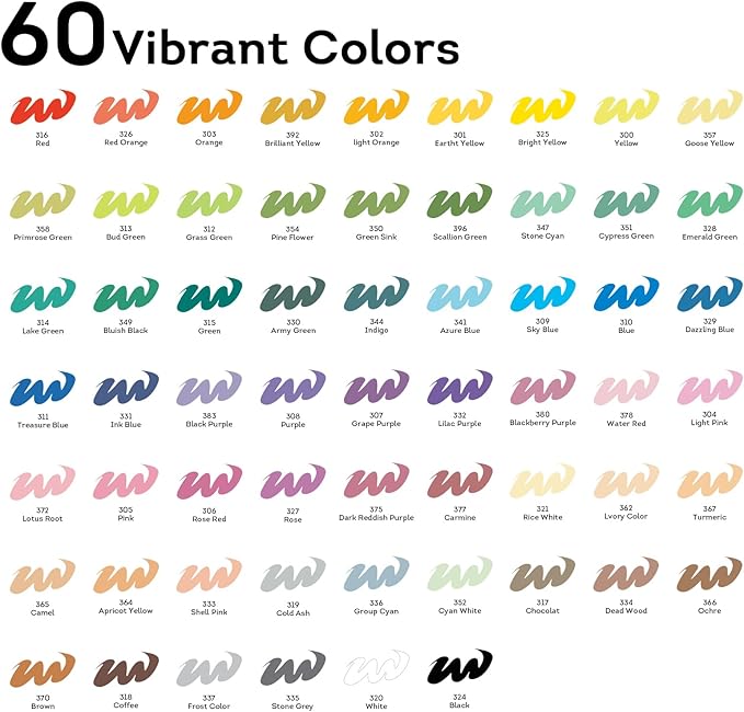 60 Colors Acrylic Paint Markers,Soft Brush Tip Paint Pens with Automatic Ink Control System,Quick Dry Waterproof Acrylic Paint Pens for Pumpkin,Wood,Metal,Fabric,Rock Painting with DIY Crafts