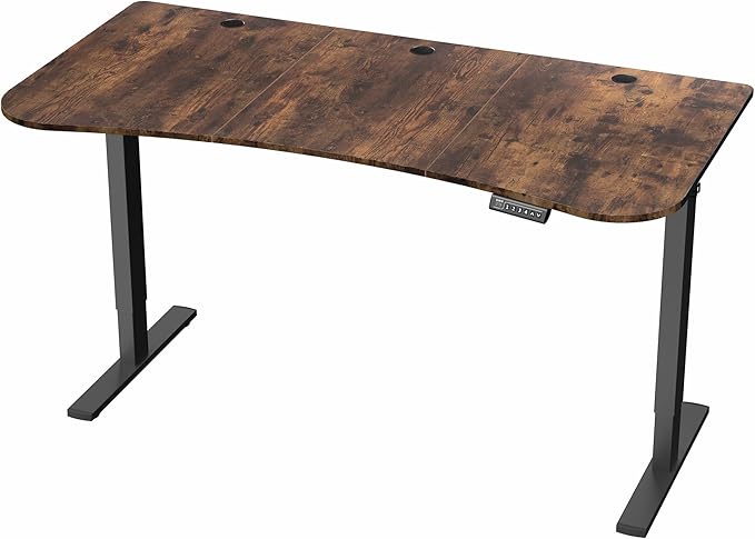 VIVO Electric 63 x 32 in Rustic Standing Desk, Memory Height Adjustment, 1B Series, Vintage Brown Top Black Frame, DESK-KIT-1B1N