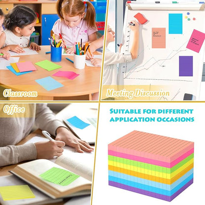 Yexiya 64 Pcs Lined Sticky Notes Self Stick Notes with Lines Bright Assorted Colors Sticky Pad for Home Office Products Post Memos, 1920 Sheets(4 x 6 Inch,Classic Color)