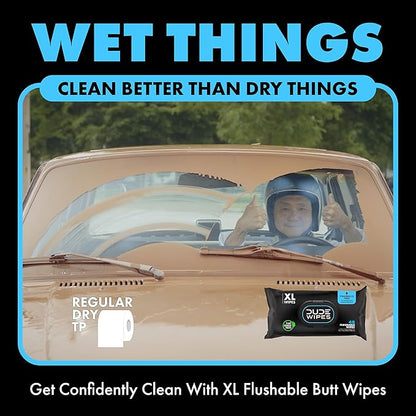 DUDE Wipes - Flushable Wipes Travel Pack, 108 Count - Extra Large - Unscented - with Vitamin E & Aloe - Septic and Sewer Safe (Pack of 72)