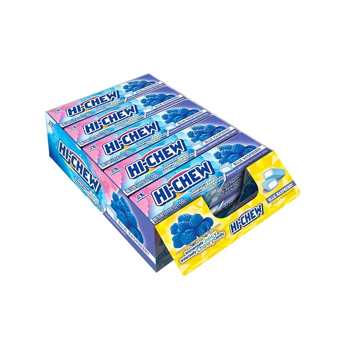HI-CHEW Blue Raspberry - Box of 15 Sticks, 1.76oz ea | Unique Fun Soft & Chewy Taffy Halloween Candy | Immensely Juicy Fruit Flavors