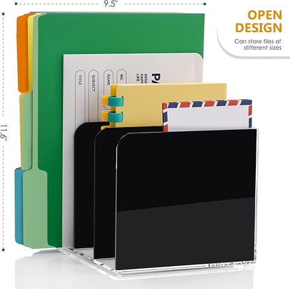 SANRUI Black Acrylic Magazine File Holder, 3 Vertical Compartments Desktap Organizer Folder Rack Workspace Document Sorters, Bookend File Office Accessories Organization Storage