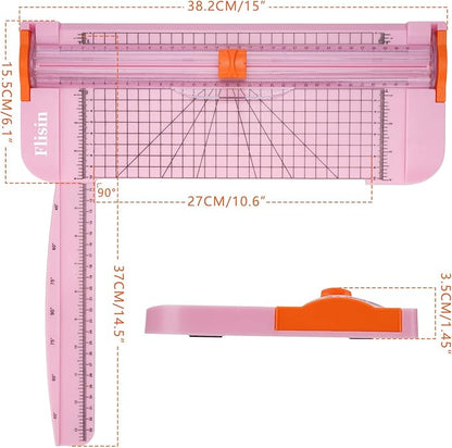 Paper Cutter,Portable Paper Slicer,12 Inch Paper Trimmer Scrapbooking Tool with Automatic Security Safeguard and Side Ruler for Craft Paper,A4 Paper,Coupon, Label and Cardstock (Pink)