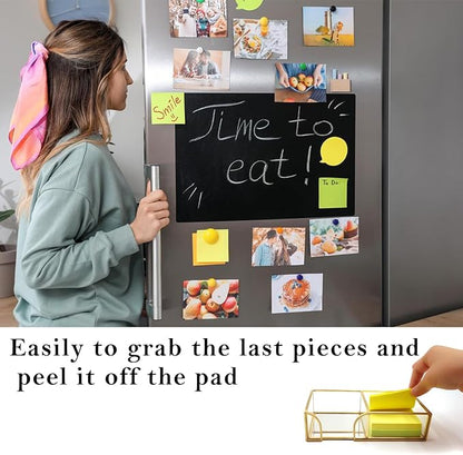 3 x 3 Inch Sticky Note Holder Gold Glass Post It Note Dispenser, 2 Slot Sticky Note Dispenser, Stylish Post It Holder for Home Office Desk Decor