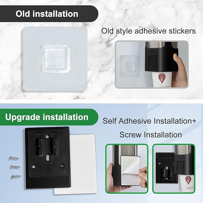 Cup Dispenser, Wall Mounted Water Cooler Cup Dispenser for 3oz-5oz Disposable Cups, Bathroom Cup Holder, Plastic Paper Cup Dispenser with Adhesive/Screw Mount for Office, Hospital, Bathroom