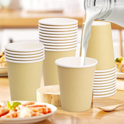 Paper Cups 8 oz 25 Pack, Disposable Paper Coffee Cups for Hot or Cold Beverage Drinking for Party, Picnic, BBQ, Travel, and Event -Khaki