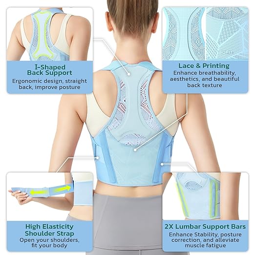 Posture Corrector for Women, Lightweight and Breathable Back Brace for Pain Relief, Rounded Shoulders and Hunchback, Compact & Portable with Fashionable Design, Invisible Under Clothes Blue XL