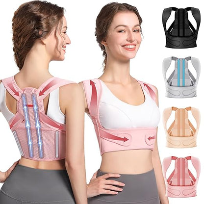 Fit Geno Posture Corrector for Women: Adjustable Lightweight Upper Back Brace for Neck Shoulder & Upper Back Pain Relief - Improve Posture Correct Hunchback Slouching Kyphosis Invisible Under Clothes (XS/S Under Bust 26"-37")