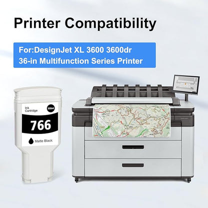766 Ink Cartridge Matte Black P2V92A DYE 766 MBK Ink Replacement for 766 Ink Cartridge for DesignJet XL 3600 3600dr Series Printer Ink 1-Pack 300ml