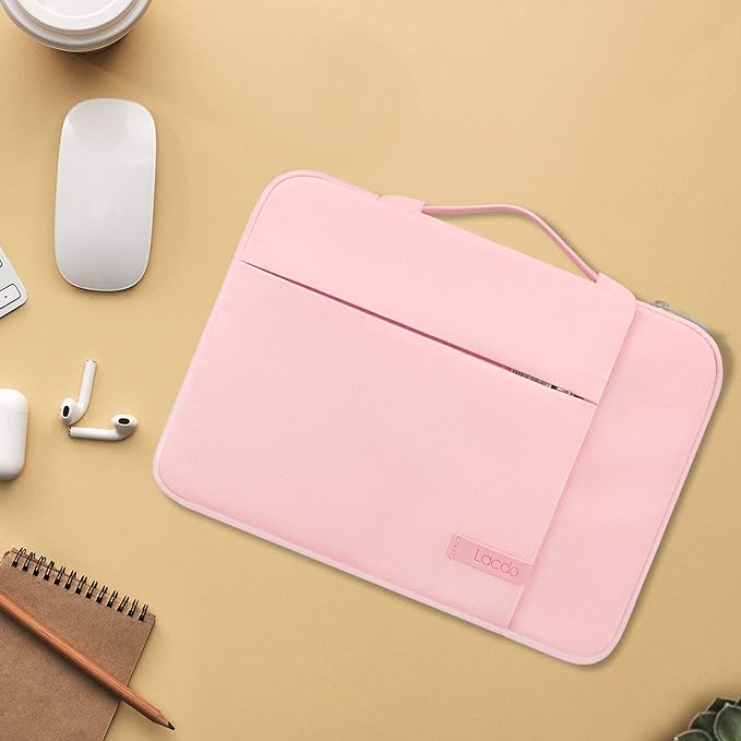 Lacdo 360° Protective Laptop Sleeve Case for 13 inch New MacBook Air M4 A3240 2025, M3 A3113, M2 A2681, M1 A2337 | 13" MacBook Pro M2/M1 A2338 A2251 | 13" iPad Pro M5 / iPad Air M3 Computer Bag, Pink
