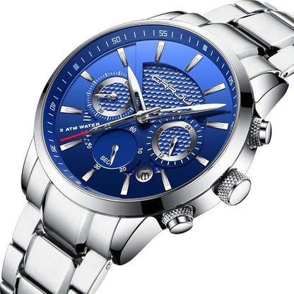CRRJU Men's Business Casual Chronograph Quartz Waterproof Wristwatch Black Leather Strap
