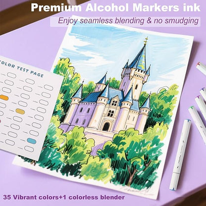 FROKO Alcohol Markers, 36 Colors Dual Tip Art Markers with Carrying Case, Drawing Marker, Coloring Marker for Kids Sketching Adult Coloring