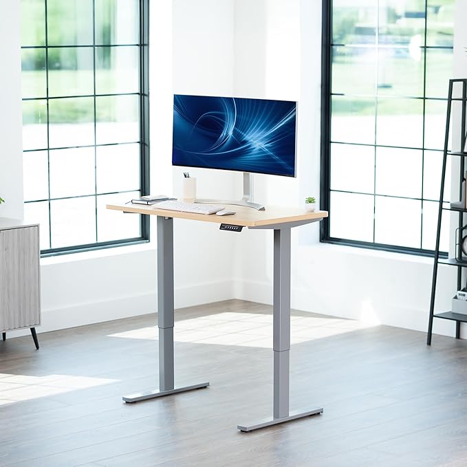 VIVO Electric 43 x 24 in Standing Desk, Memory Height Adjustment, 1B Series, One-Piece Light Wood Top, Gray Frame, DESK-KIT-1G4C