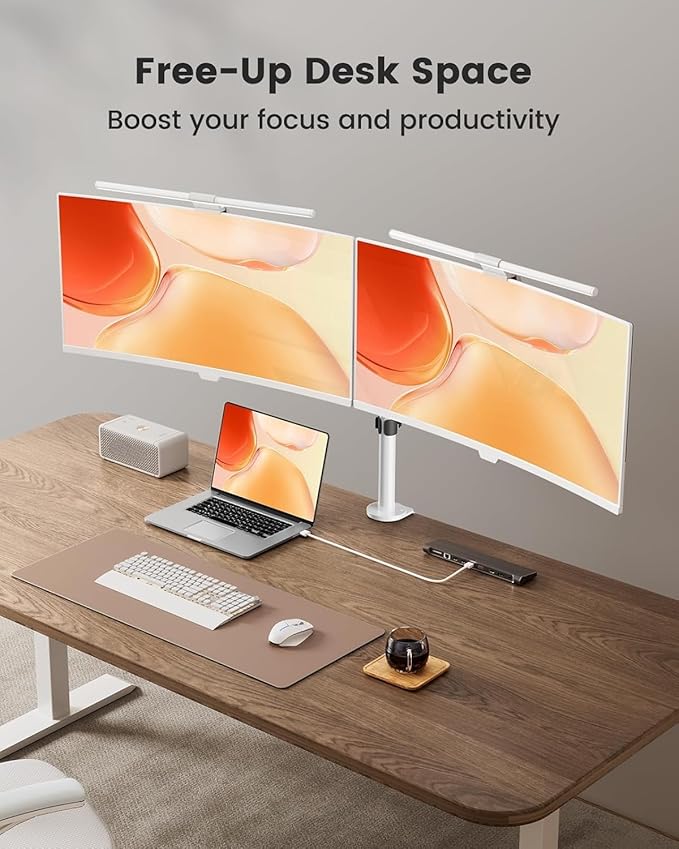 ErGear Fully Adjustable Dual Monitor Mount for 2 Screens up to 32 Inches, Holds up to 17.6 lbs Each Arm, Desk Stand, White