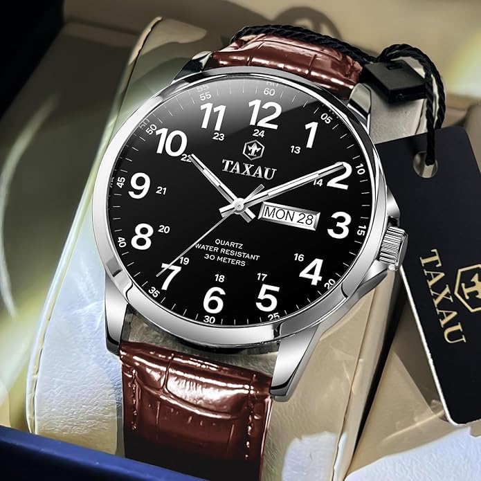 Watches for Men Leather Large Arabic Numerals Mens Watches Waterproof Band with Date Quartz Men's Wrist Watch