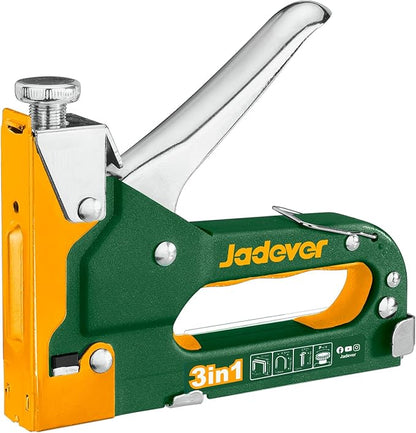 3-in-1 Staple Gun, Manual Nail Gun, Compatible with 7/16" D-Type Staple & 1/2" U-Type Staple & 3/8" T-Type Brad Nail, Adjustable Driving Force, Fit for Wood/Crafts/DIY