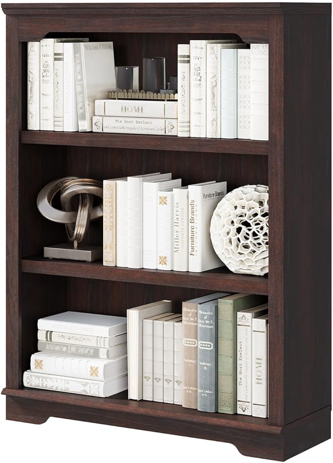 HIFYOBRO 3 Tier Bookshelf and Bookcase, 31.5" Wide Wooden Book Shelf, Freestanding Open Display Storage Bookshelves for Study Room, Home Office, Living Room (Cherry)