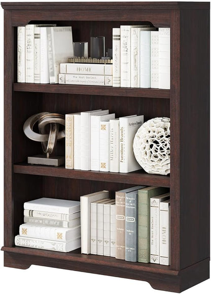 HIFYOBRO 3 Tier Bookshelf and Bookcase, 31.5" Wide Wooden Book Shelf, Freestanding Open Display Storage Bookshelves for Study Room, Home Office, Living Room (Cherry)