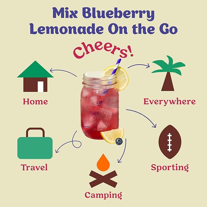 Craftmix Blueberry Lemonade Mix, 12 Packets, Easy Powder Drink with Real Fruit, Low-Sugar, Vegan, Low-Carb, Non-GMO, Dairy-Free, Gluten-Free, Flavored Water Enhancer, On-the-Go Water Flavoring Packets