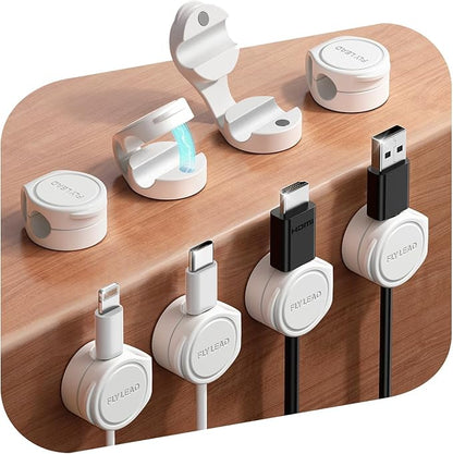 8-Pack Cord Organizer Silicone Magnetic Cable Clips [8 mm Wider Cable Accessible] Desk Wire Management, FLYLEAD Desktop Cord Holder for Nightstand, Office Workspaces Desk Organization Home Accessories