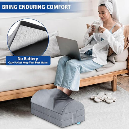 XXL(20in) Foot Rest for Under Desk at Work with 3 Adjustable Heights, Foot Stool with Bamboo Charcoal Foam, Feet Warm Pocket Footrest for Office Gaming Chair, for Leg Support -Gray
