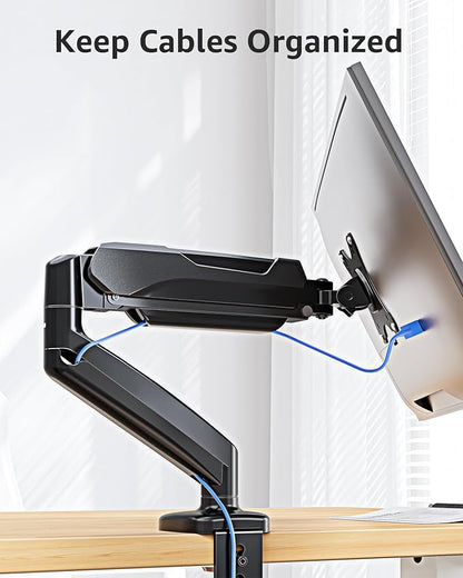 MOUNTUP Single Monitor Desk Mount Holds Screen up to 32 inch, Adjustable Gas Spring Monitor Arm, Computer Monitors Stand with Clamp/Grommet Mounting Base, VESA Mounts Fit 4.4-17.6lbs Computer, Black