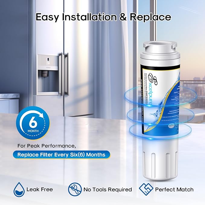 EXCELPURE UKF8001 Replacement for Whirlpool FILTER 4, EDR4RXD1, 4396395, WRX735SDBM00, RWF0900A, EFF-6007A, MFI2568AES, MFI2569VEM, RFC0900A, WF295, PURICLEAN II, Refrigerator Water Filter, 2PACK