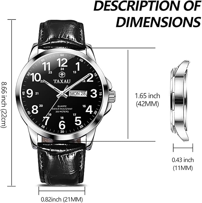 Watches for Men Leather Large Arabic Numerals Mens Watches Waterproof Band with Date Quartz Men's Wrist Watch