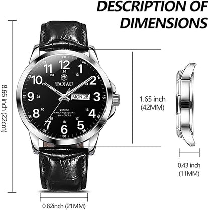Watches for Men Leather Large Arabic Numerals Mens Watches Waterproof Band with Date Quartz Men's Wrist Watch