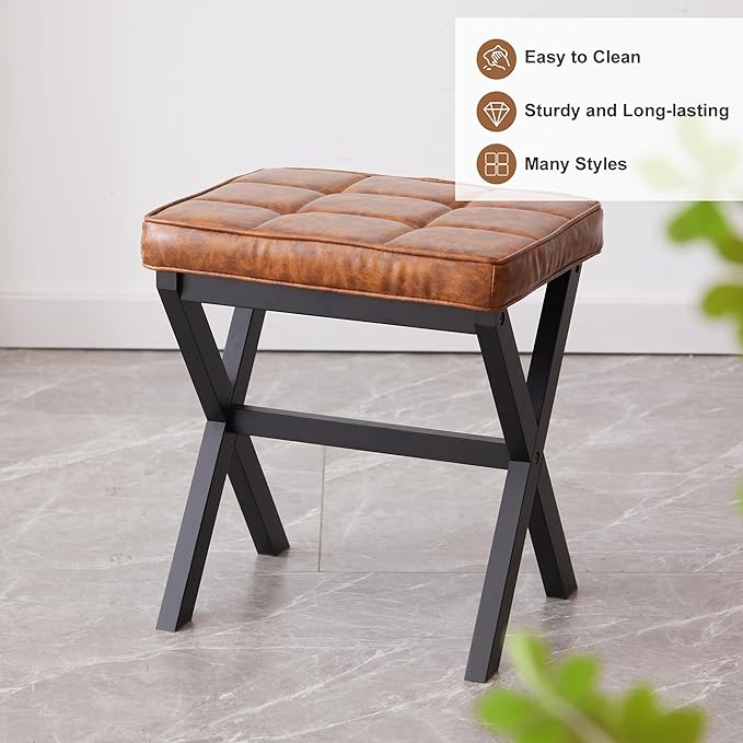FILWH Foot Stool Small Ottoman Foot Rest Padded Foot Stool Desk Foot Stool For Under Office Desk Vanity Stool Bamboo Footstool Sofa Footrest Shoe Stool Small Foot Stools (Black Legs + Patterned Brown)