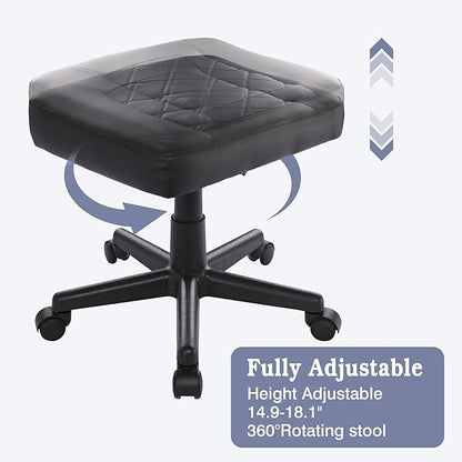 VECELO Under Desk Footrest, PU Ergonomic Foot Rest with Wheels, Comfort Padding, Height Adjustable for Relieving Leg Pain, Stiffness, Black