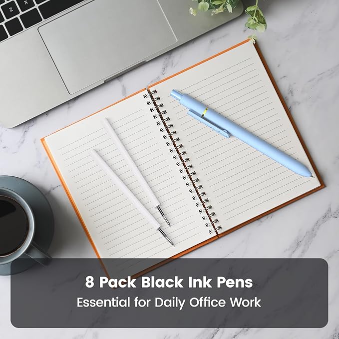 8Pcs Black Gel Pens - 0.7mm Medium Point Black Ink Pens | Smooth Writing - Quick Drying Retractable Pen for Men Women (Morandi - 8Pcs)