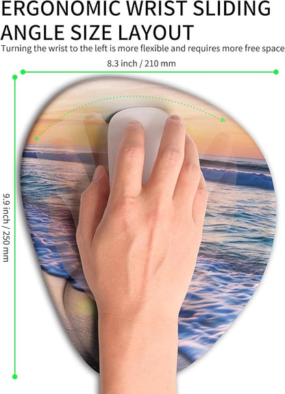 Palm-Rest and Wrist-Hugging Mouse Pad Wrist Rest, Ergonomic Wrist Support with Curve Fitting Cushioned Memory Foam for Carpal Tunnel Pain Relief, 9.9 x 8.3 Inch, Sunrise Beach